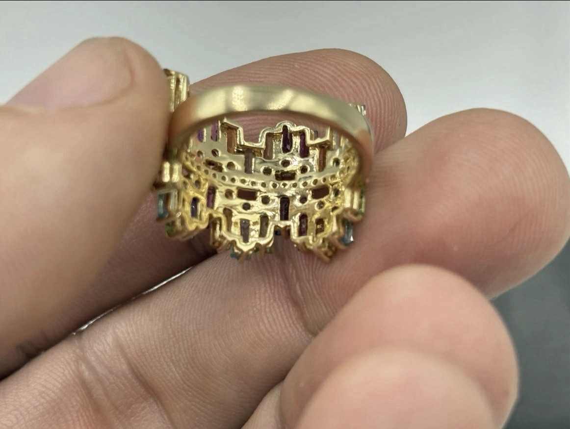 EFFY 14k Gold Multi Color Gemstone Diamond Cocktail Ring Band