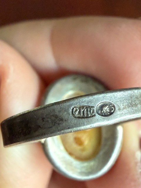 Vintage Sterling Silver 925 Baltic Egg Yolk Oval Amber Cabochon Ring 1960’s sz 7