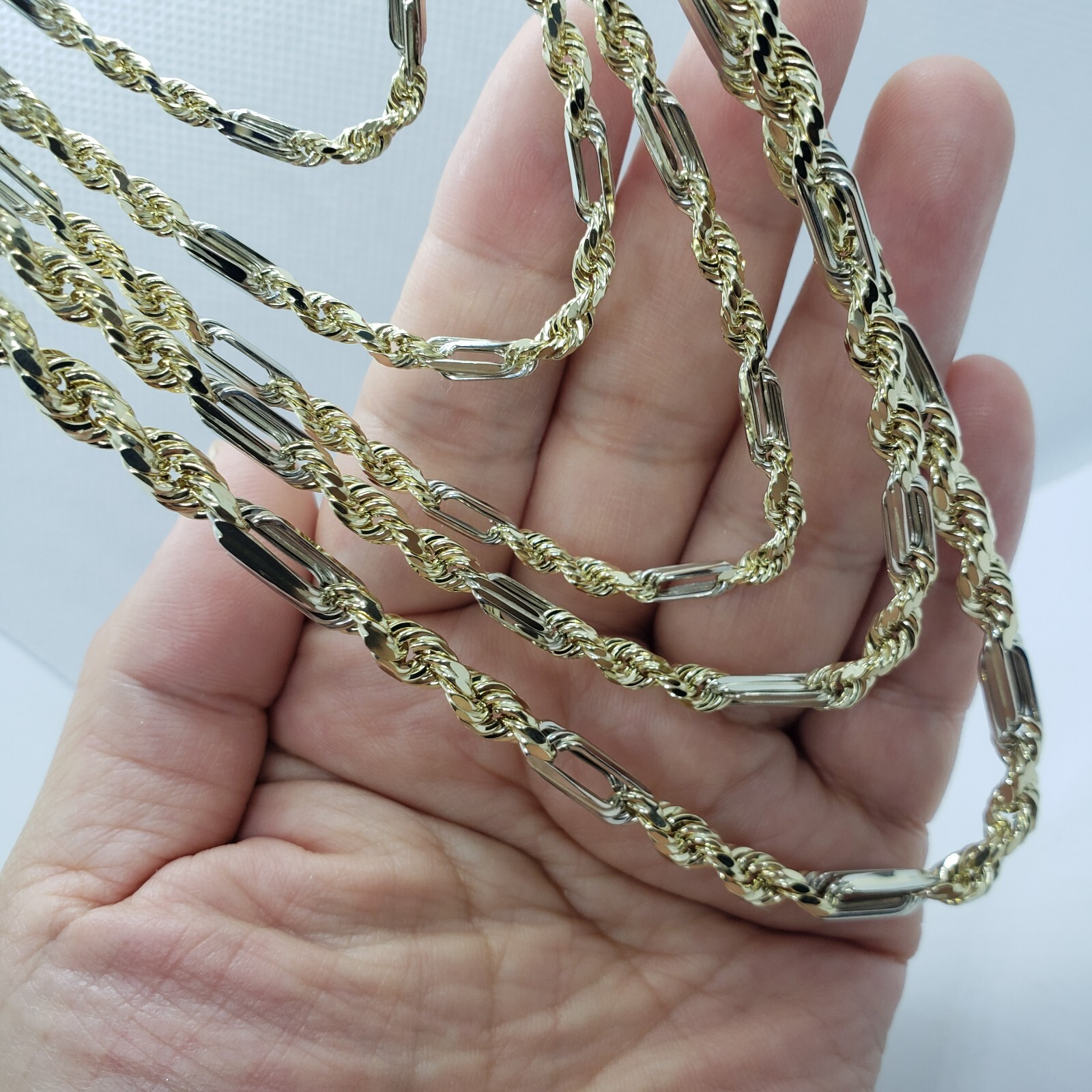 Authentic 14k Real Gold Two Tone Figarope Chain Necklace Lobster 3mm-6mm 18″-30″