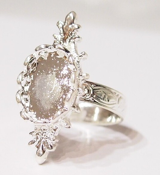 6 – 14x10mm Shiny Silver Victorian Deco Lefleur Design Adjustable Ring Settings