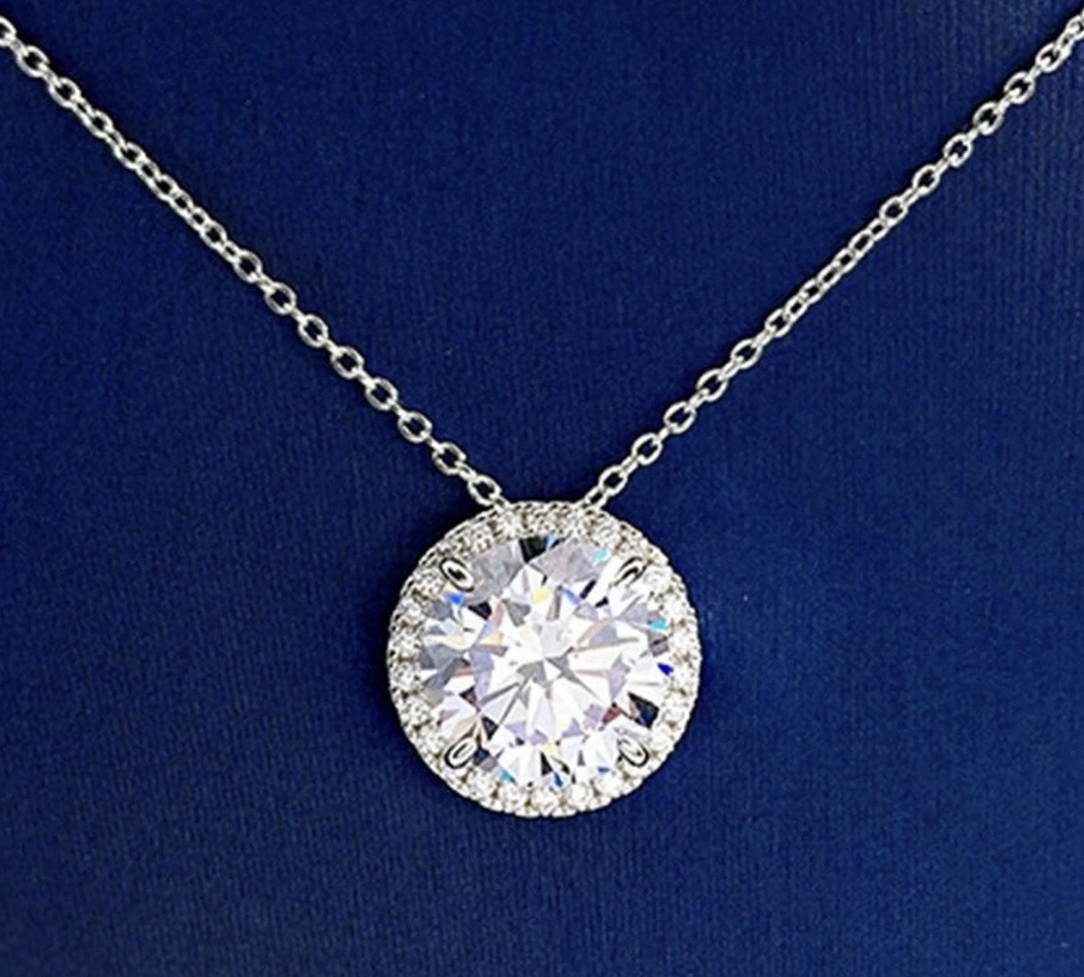 Round Cut High Carbon Lab Diamond Halo Pendant 925 11.00 MM