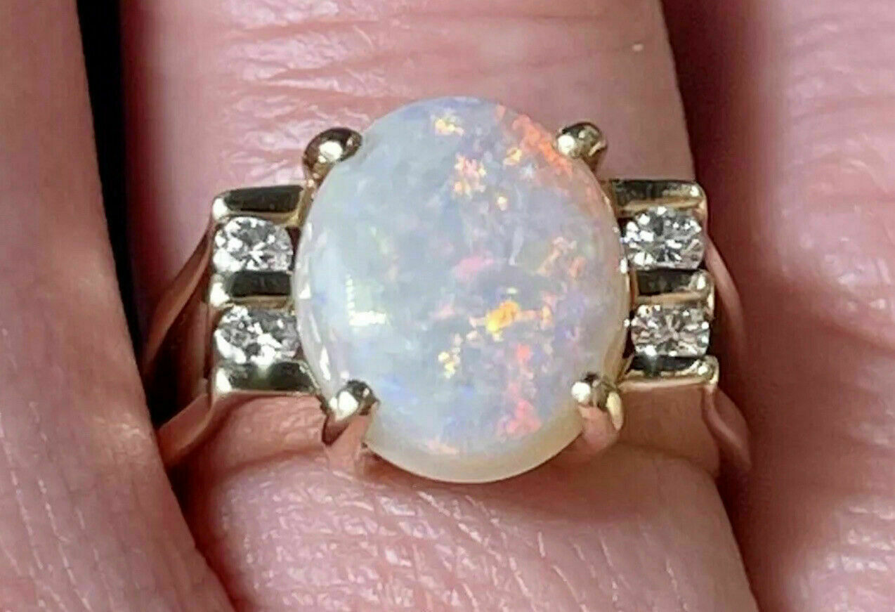 Natural Fire Opal 2.20Ct Oval Halo Engagement Ring 14K Yellow Gold Silver Plated