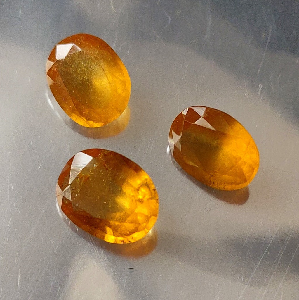 10.00 Cts Oval Cut Rare Yellow Hessonite Garnet Natural Faceted Gemstone 3 Piece