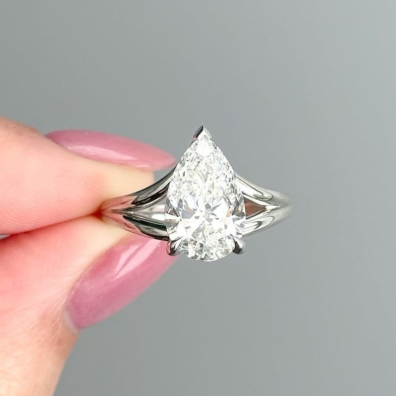 1.90 CT Pear Cut Moissanite Solitaire Engagement Ring In 14k White Gold Plated
