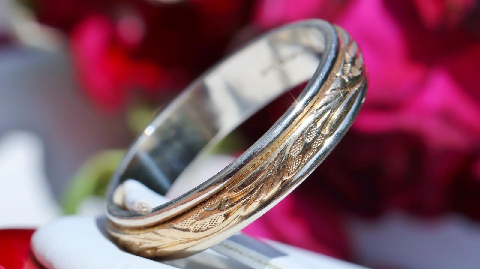 14k multi tone gold wedding band ring size 9.75 handmade antique 4.9gr Artcarved