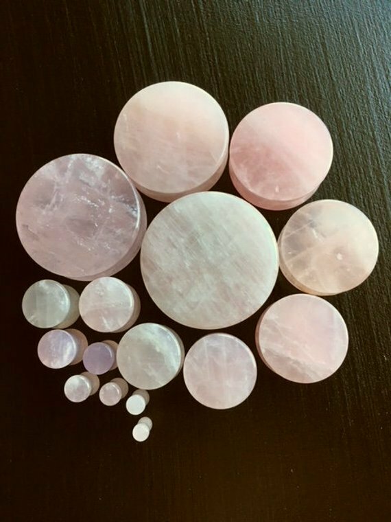 PAIR Rose Quartz Organic Stone Plugs Gauges – up to 38mm available!