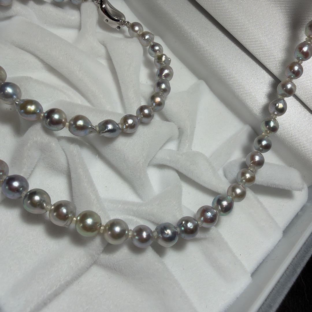 Akoya Pearl Necklace Bracelet 5.0-5.8mm 40cm Blue Gray Excellent JAPAN