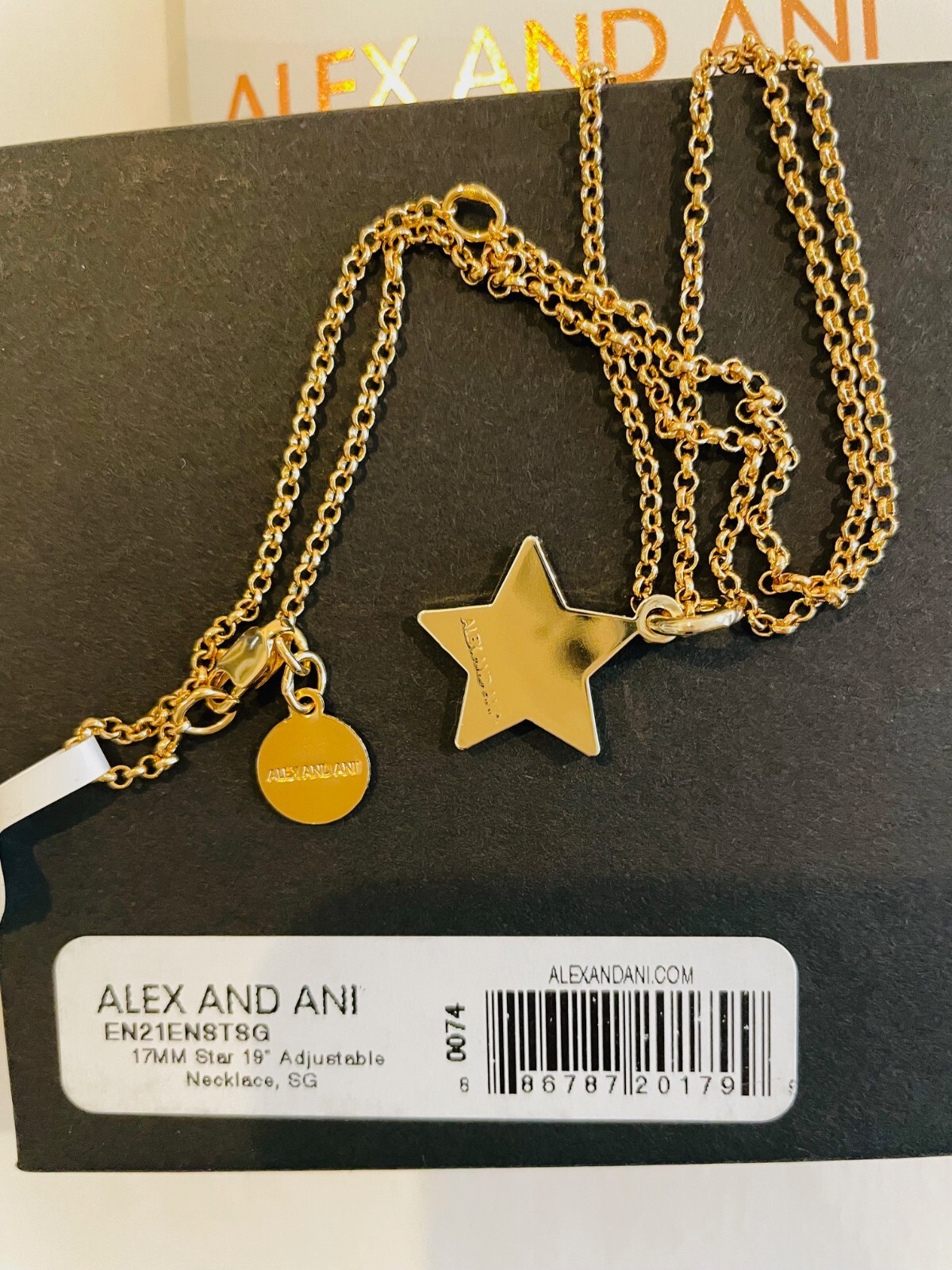 alex and ani gold star charm necklace, gift box,19″chain, nickel free