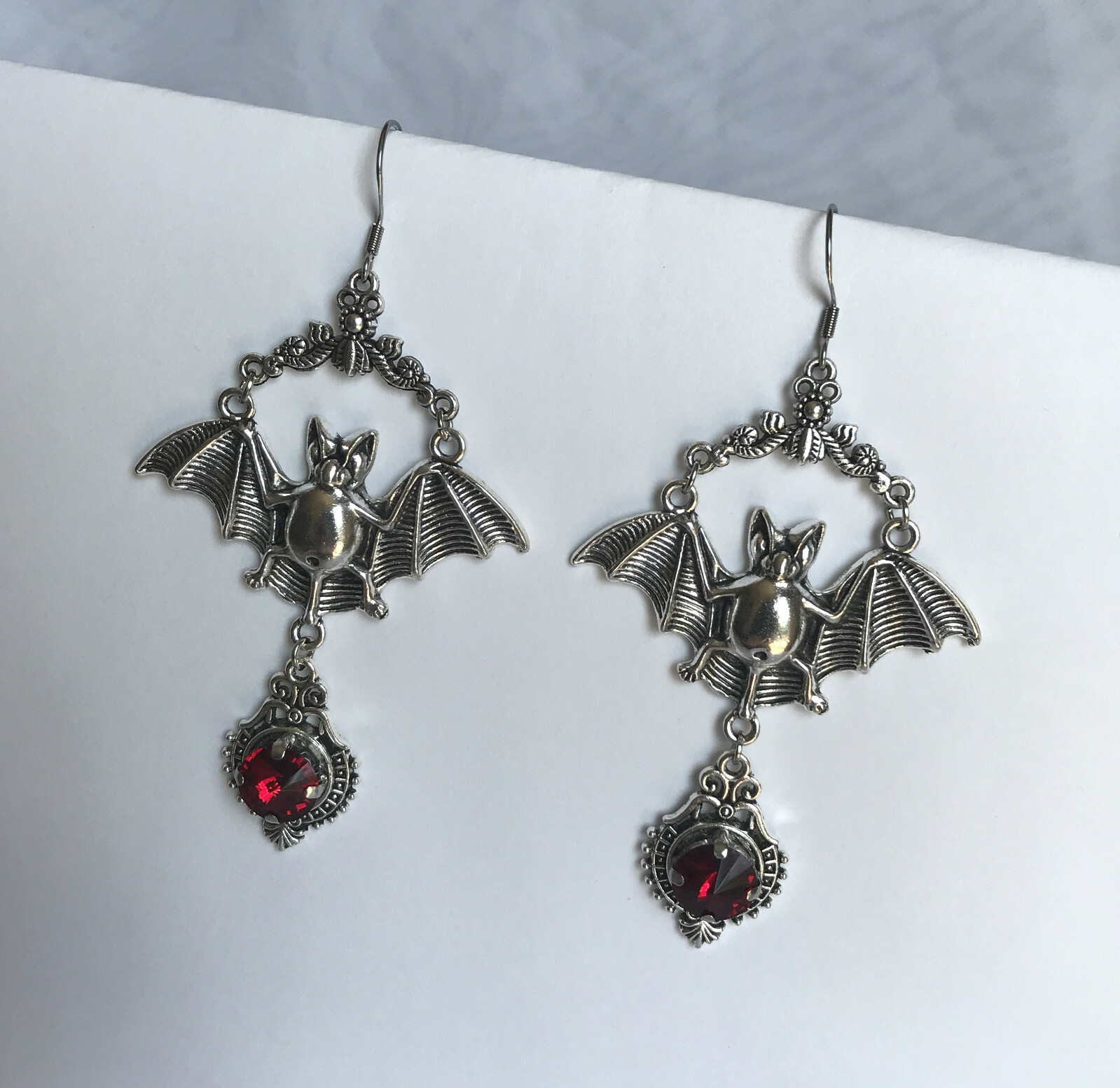Gothic Vampire Bat Queen Medieval Victorian Filigree Silver Goth Large Earrings