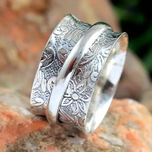 925 Sterling Silver Spinner Ring Statement Handmade Ring For Men Women All Size