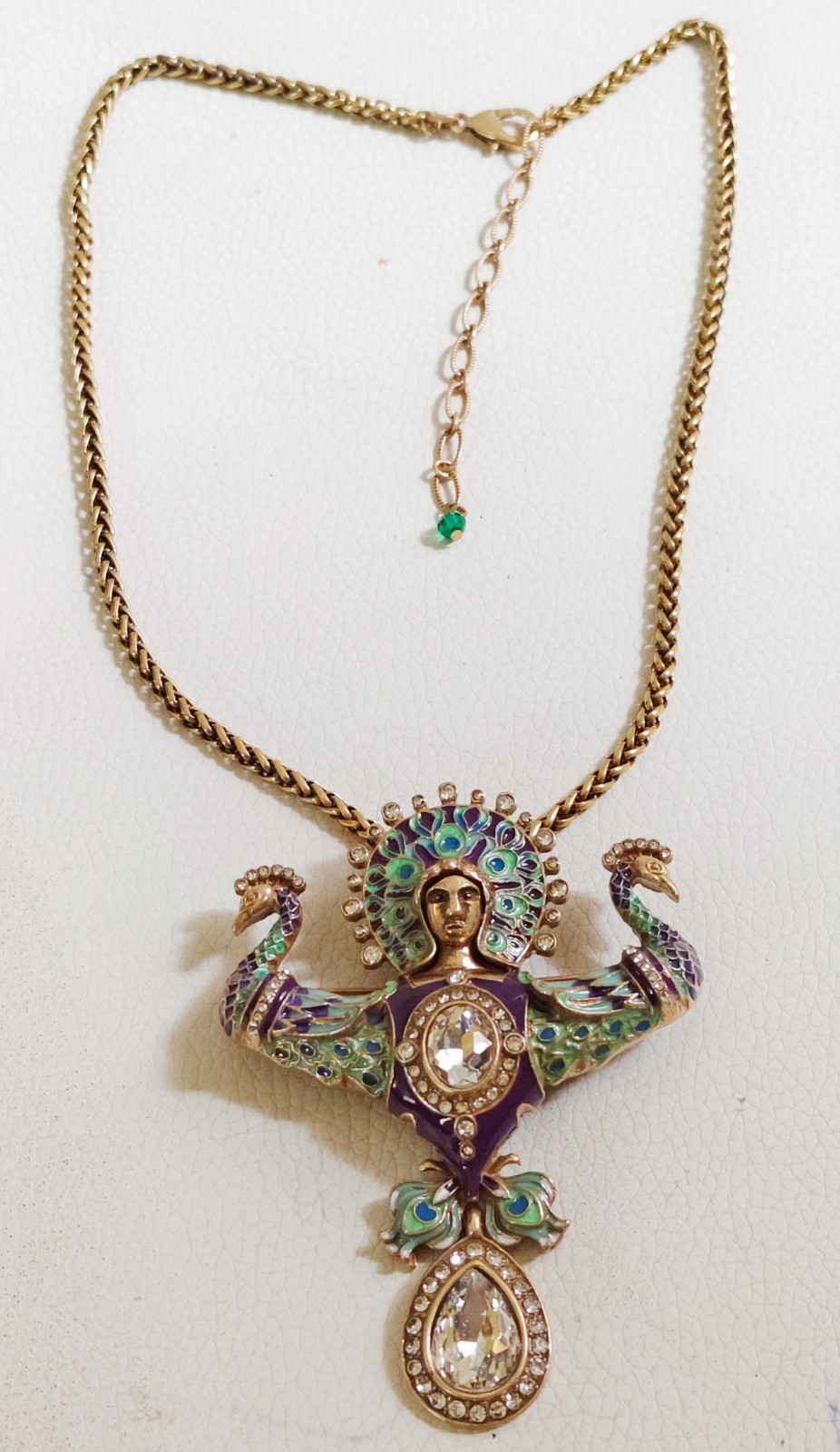 Vintage HEIDI K9 Peacock Statement Necklace Crystal Rhinestone