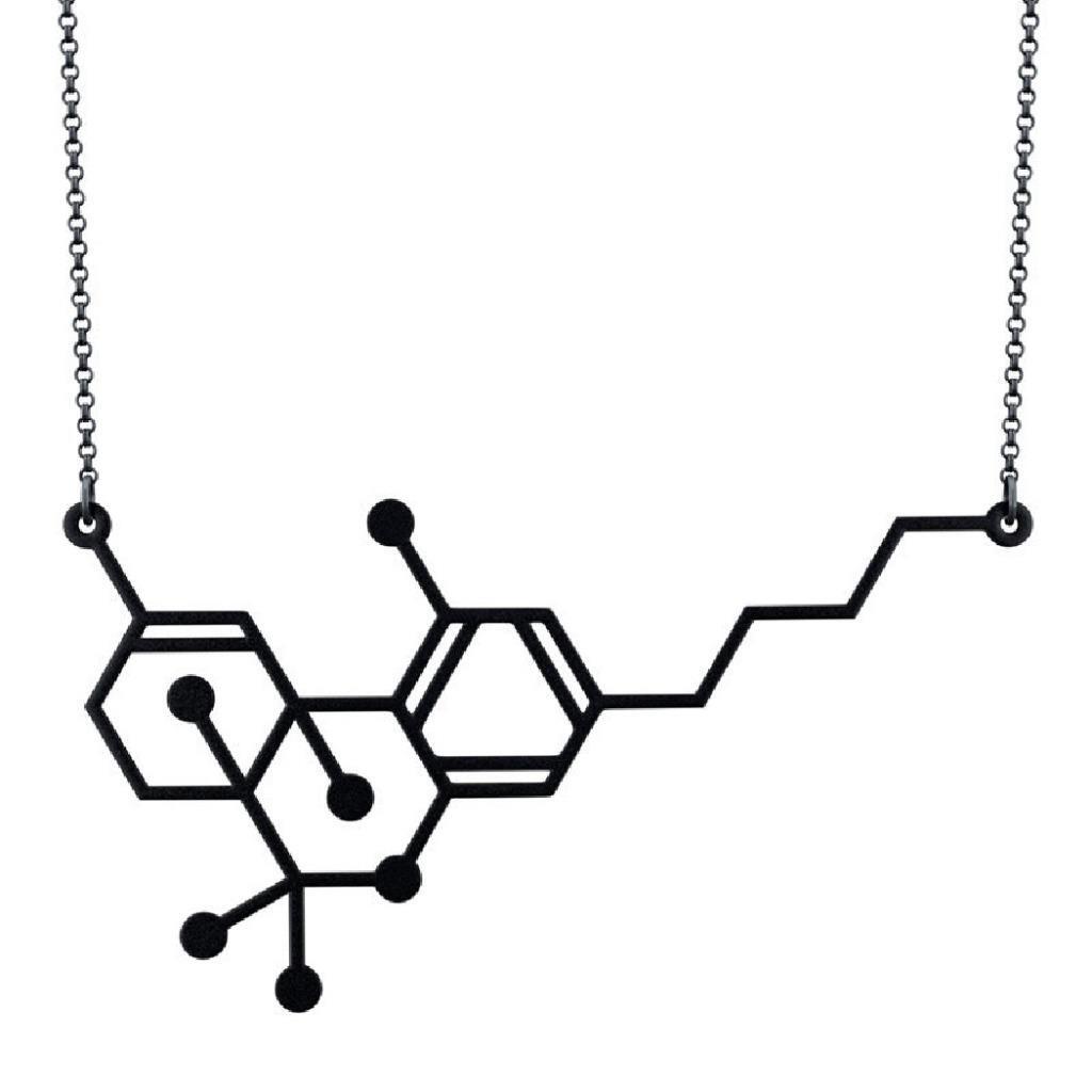 THC MOLECULE NECKLACE Marijuana Pot Weed Science Chemistry Black Gold or Silver