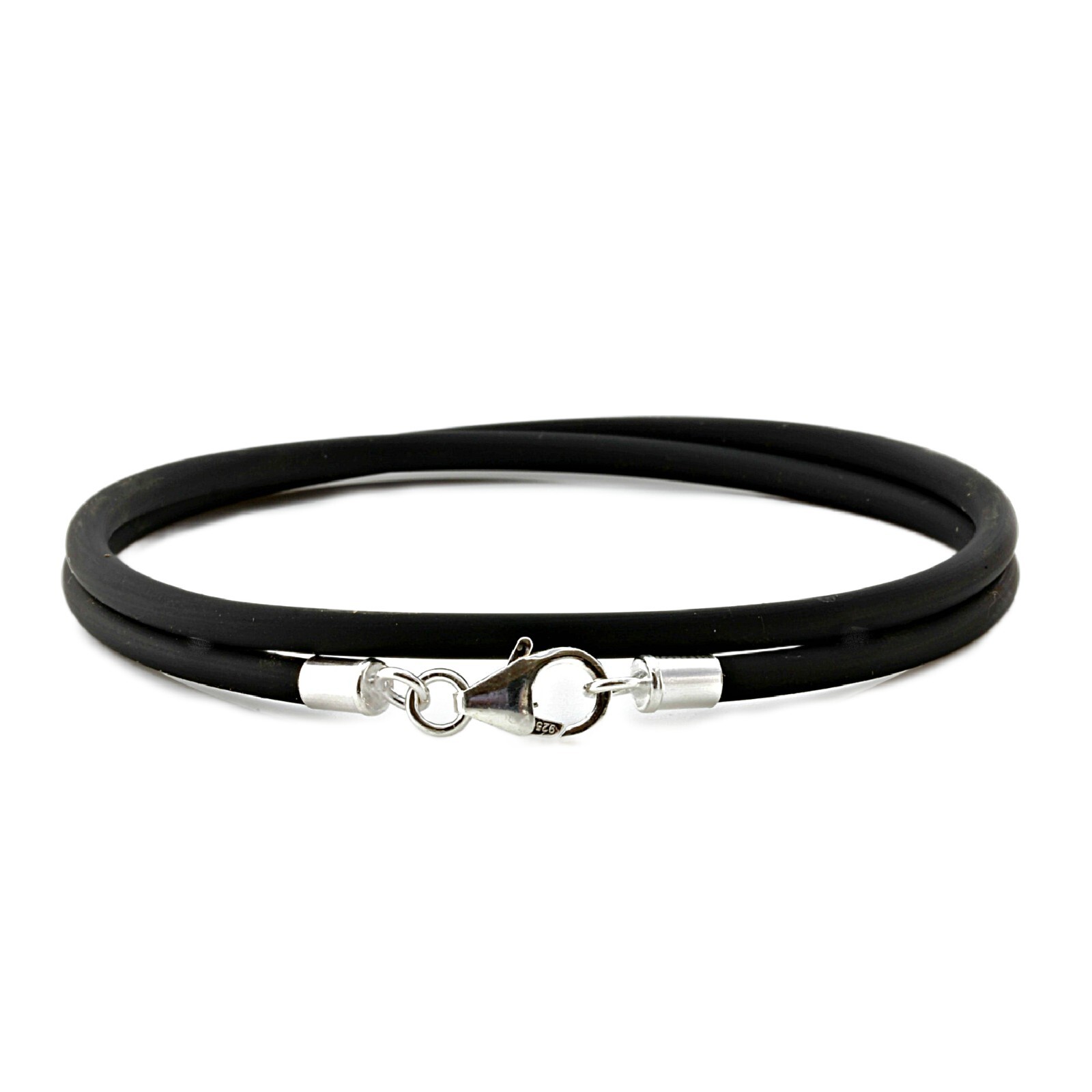 Men’s/Ladies 3mm Double Wrap Rubber Bracelet – Sterling Silver Clasp