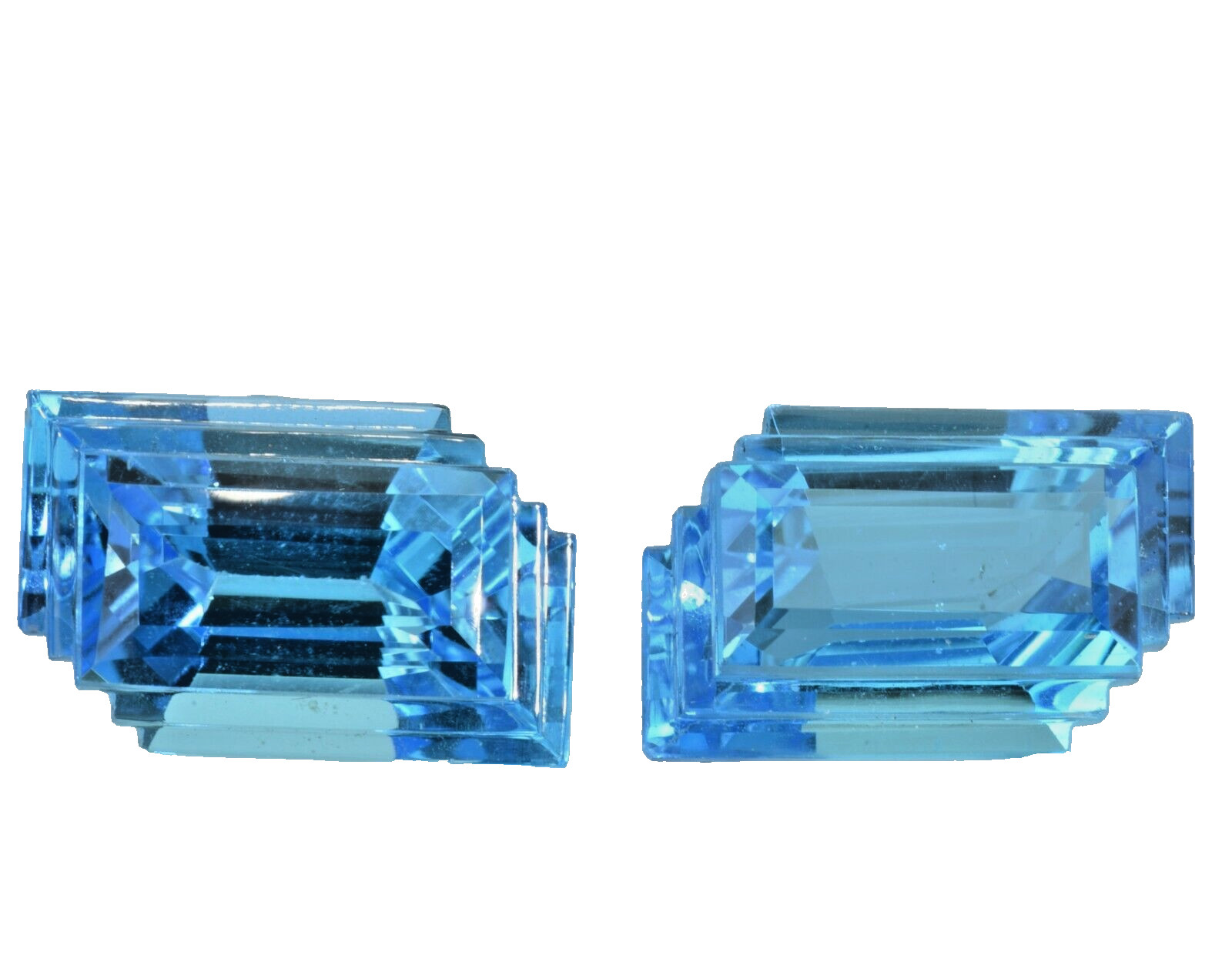 Pair of Natural Blue Topaz Emerald Fantasy Cut 47.72 ct. 20 x 13 mm