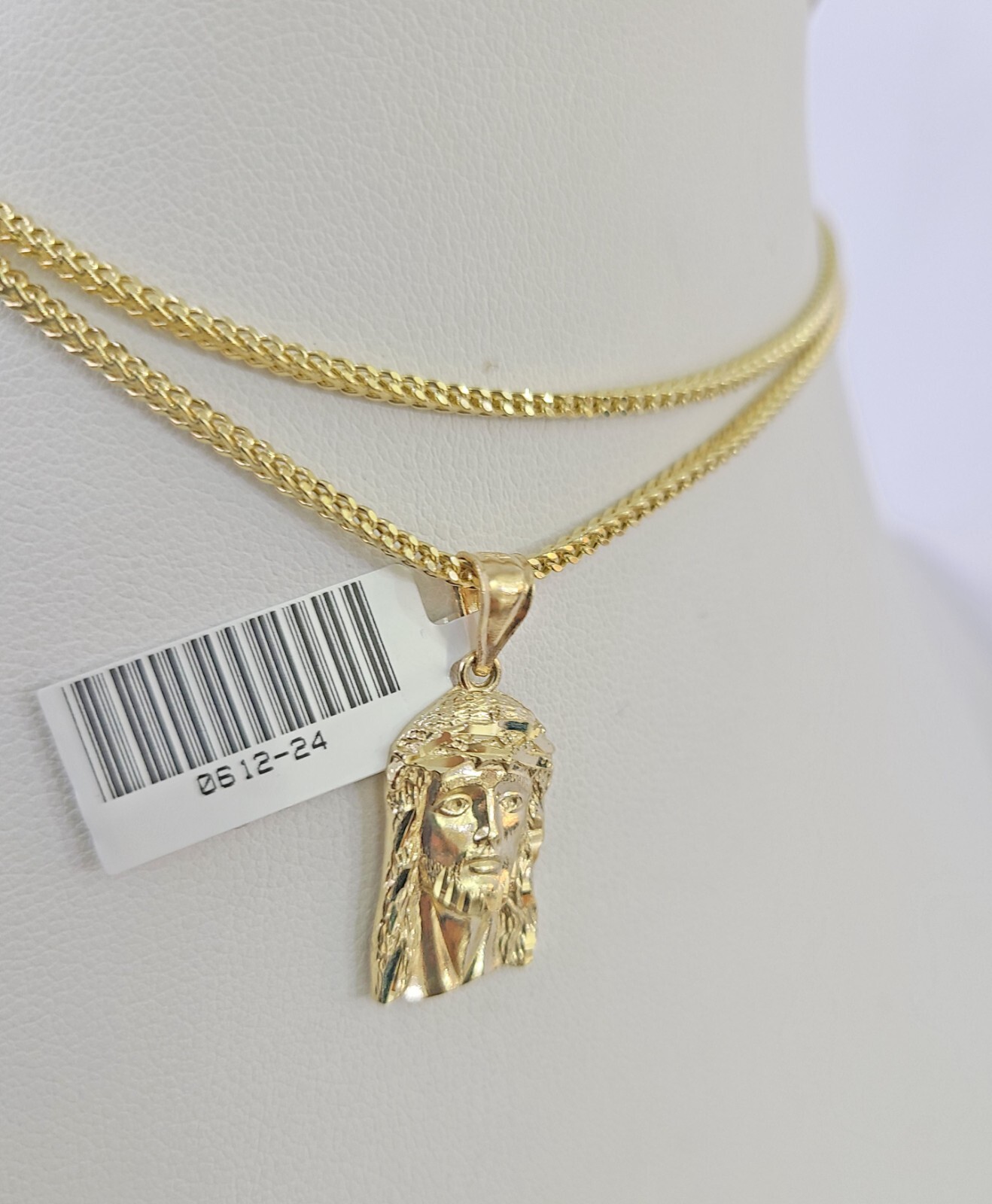 10K Franco Chain Jesus Head Pendant Charm Necklace 16″-24″ 2mm Gold SET Yellow