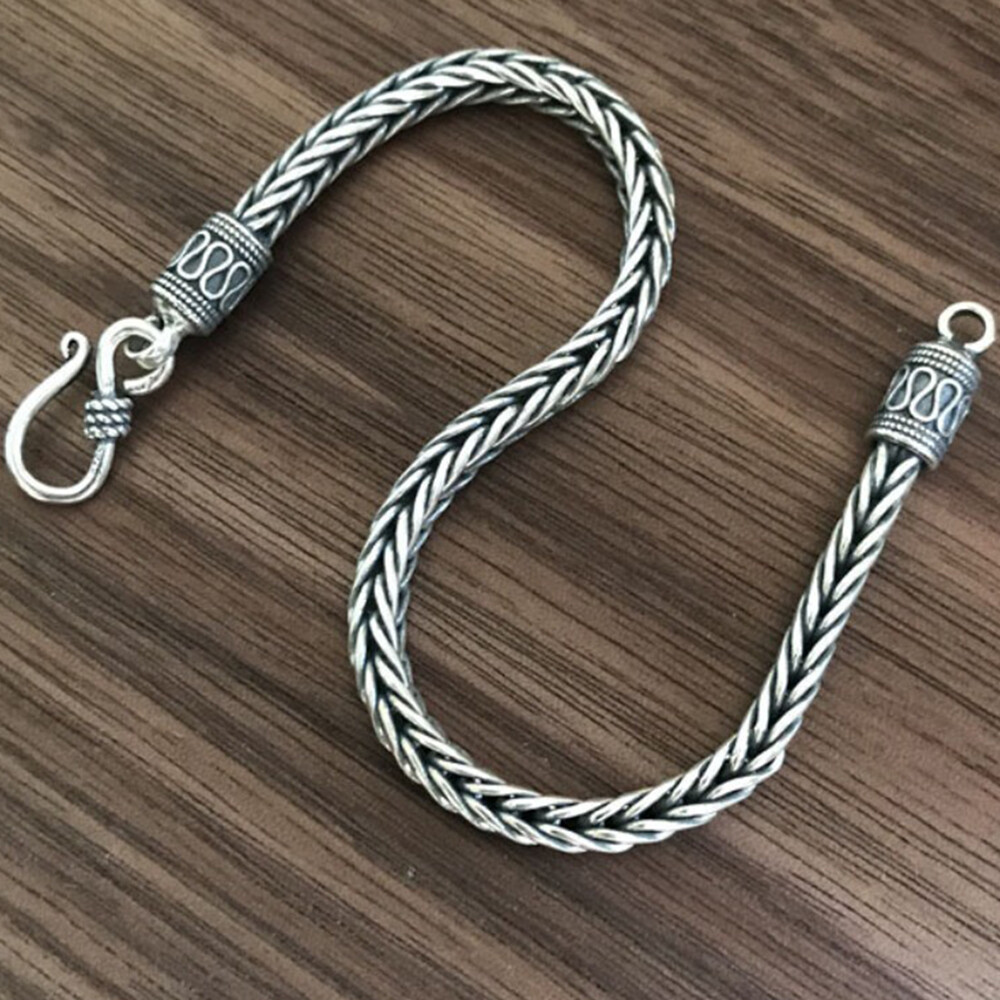 Solid 925 Sterling Silver 4mm Square Wheat Link Chain Men’s Bracelet 7.48-8.26″L