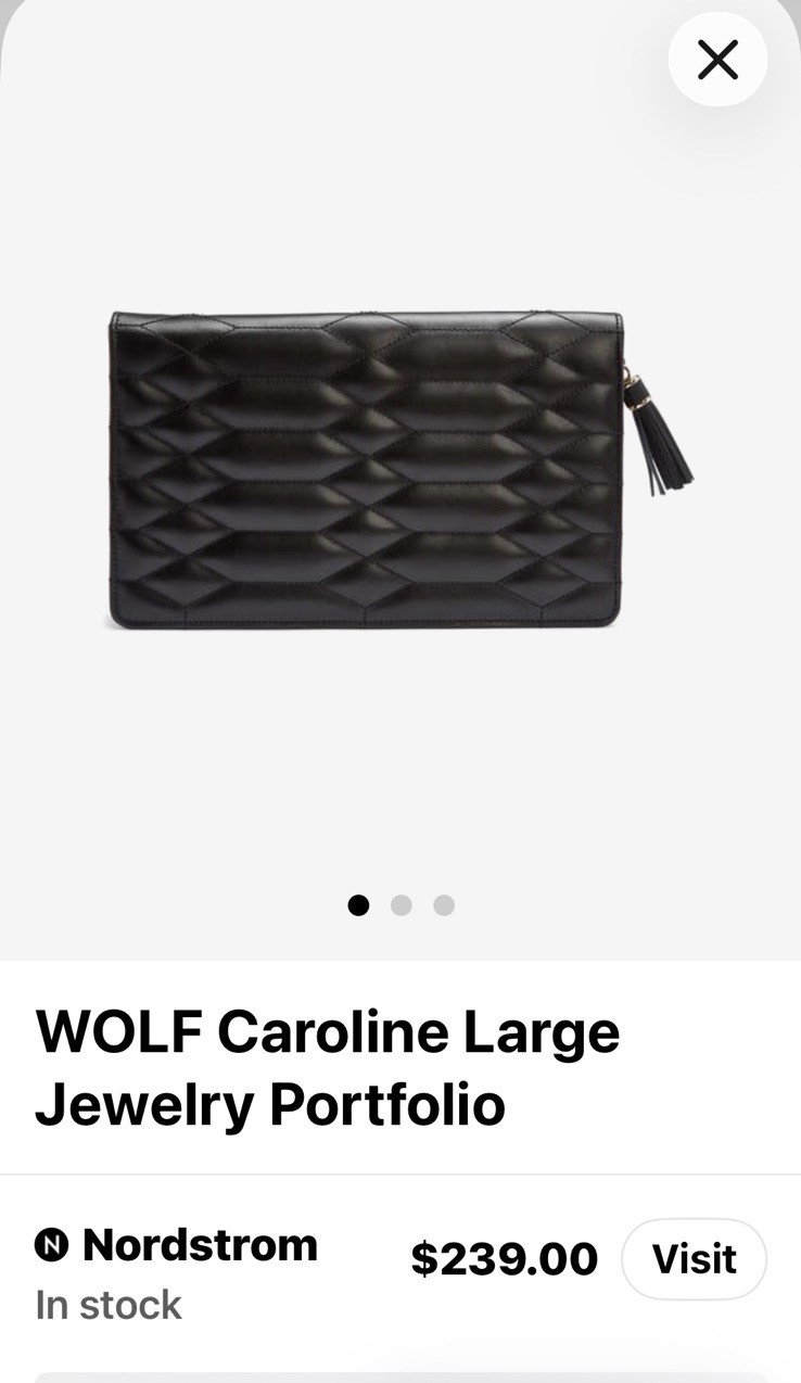 WOLF Black Quilted Leather Travel Jewelry Case Zip Around Organizer Clutch NWT