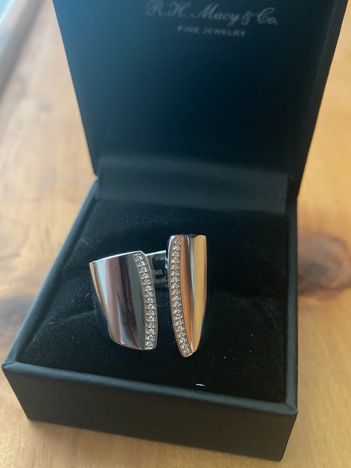 EFFY® STERLING SILVER Cuff Ring Edged with Diamonds Sz7