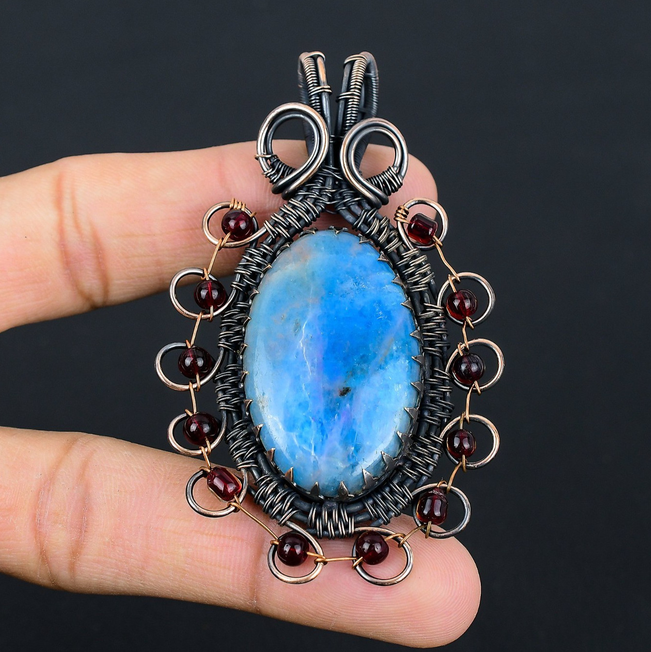 Neon Blue Apatite Handmade Gemstones Cropper Wire Wrap Wonderful Pendant Jewelry