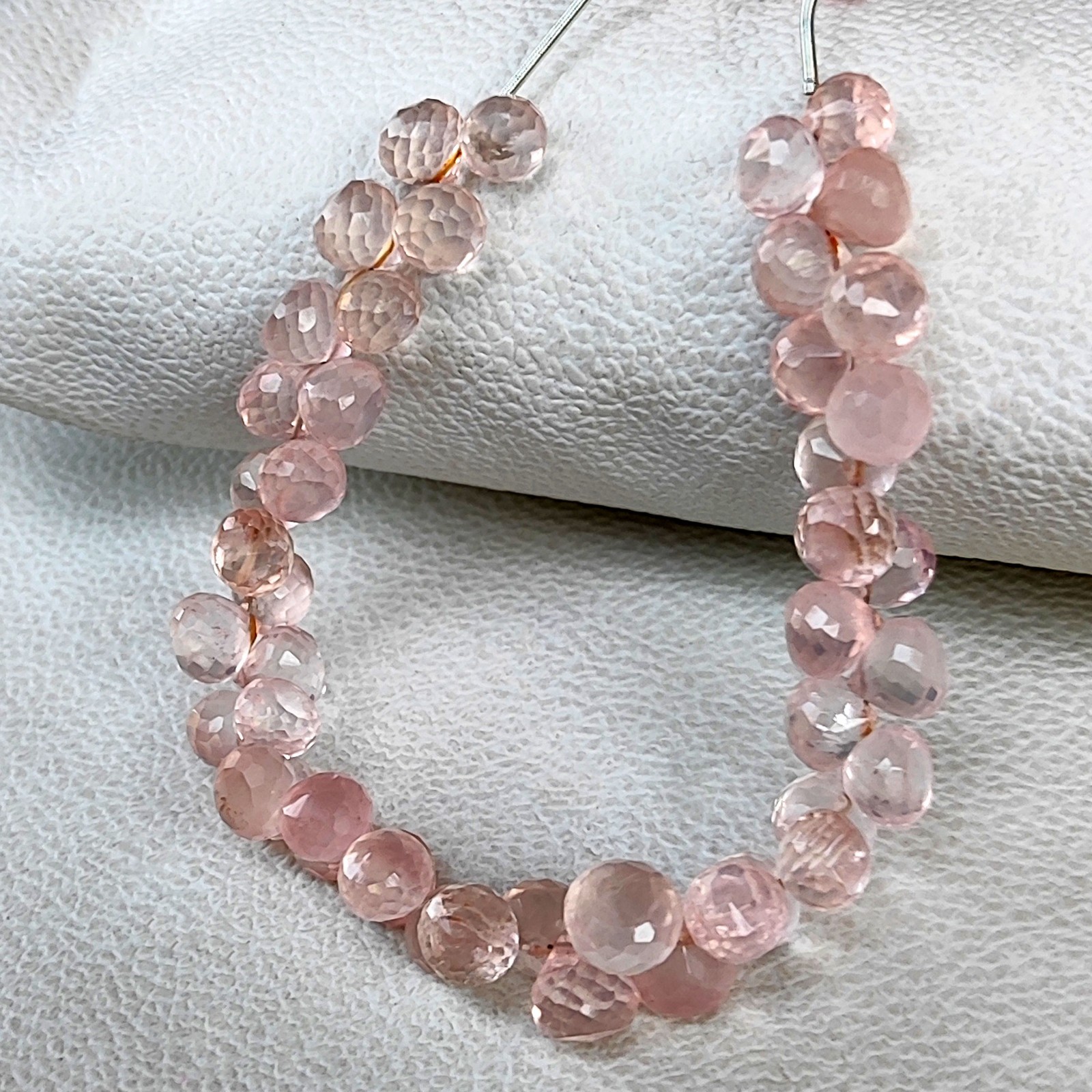 Natural Rose Quartz 7mm Faceted Onion Shape Beads 7″ Strand India Gemstones