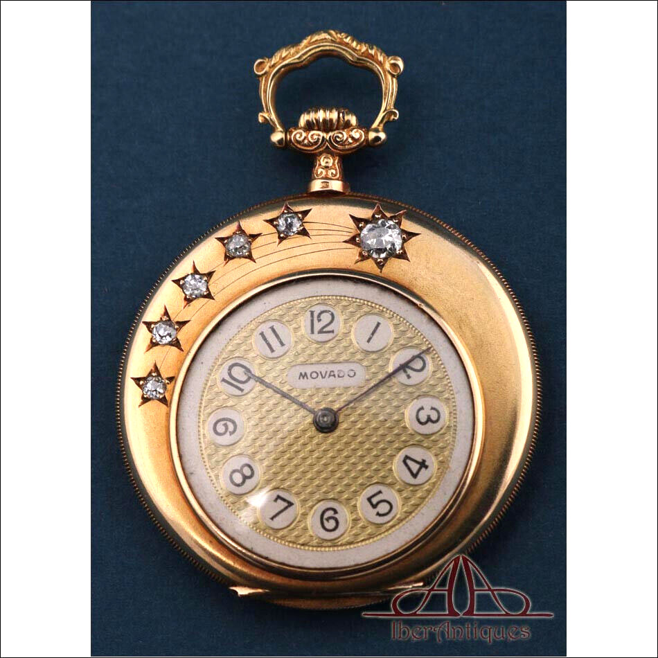 Antique Ultrafine Movado Pocket Watch. 18K Gold and Diamonds. Circa 1930