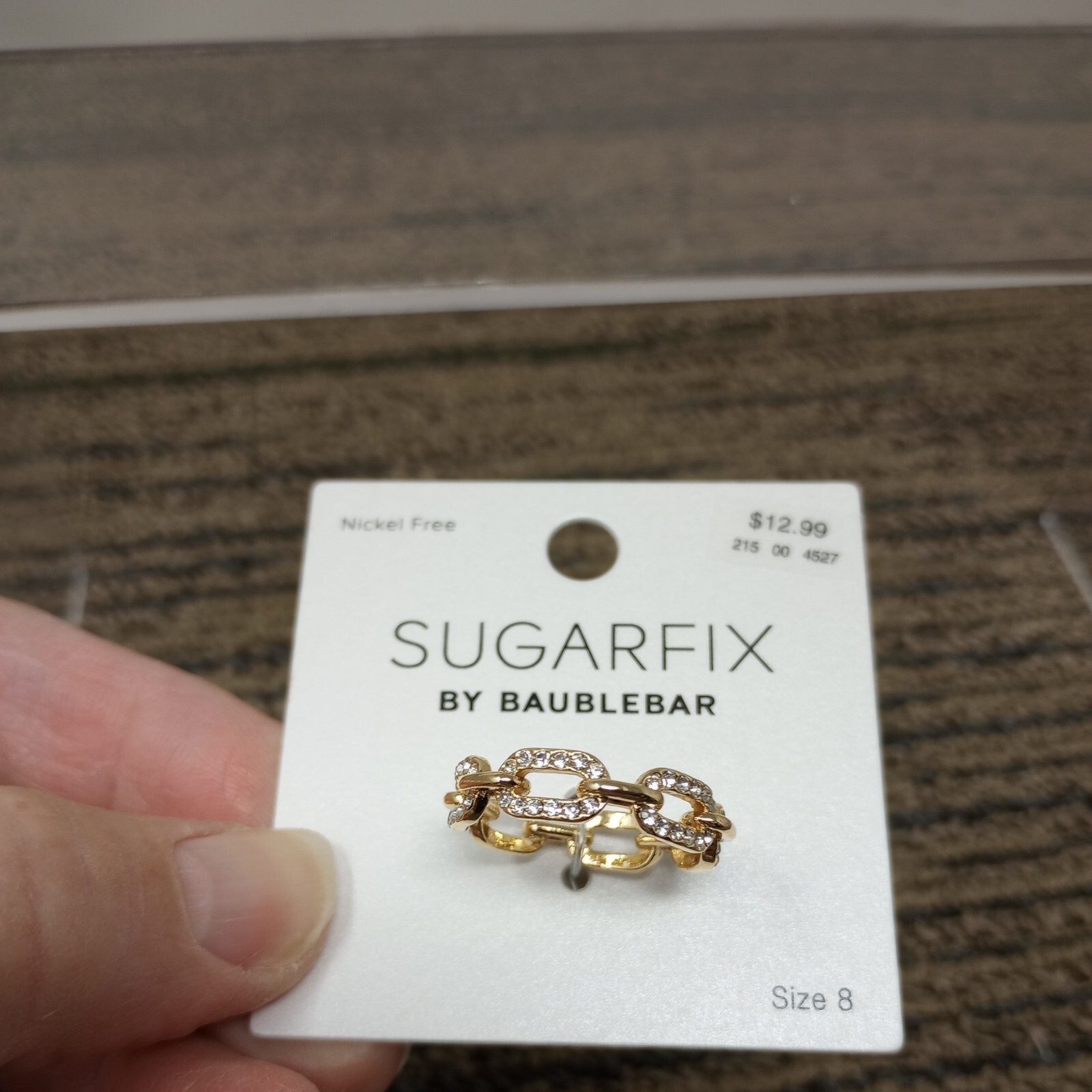 SUGARFIX by BaubleBar Sz 8 Crystal Paperclip Paper Clip Link Chain Band Ring