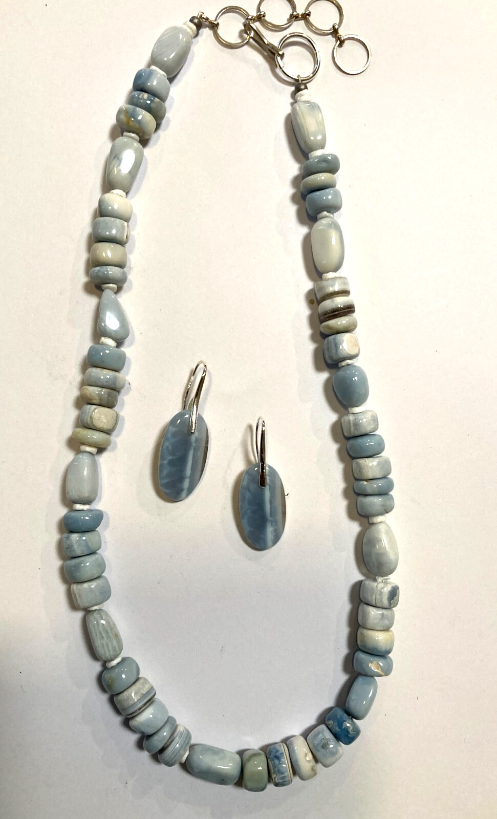 Boho Natural Light Blue Opal & LaceAgate Necklace/Choker & Earring Sets, 16″-20″