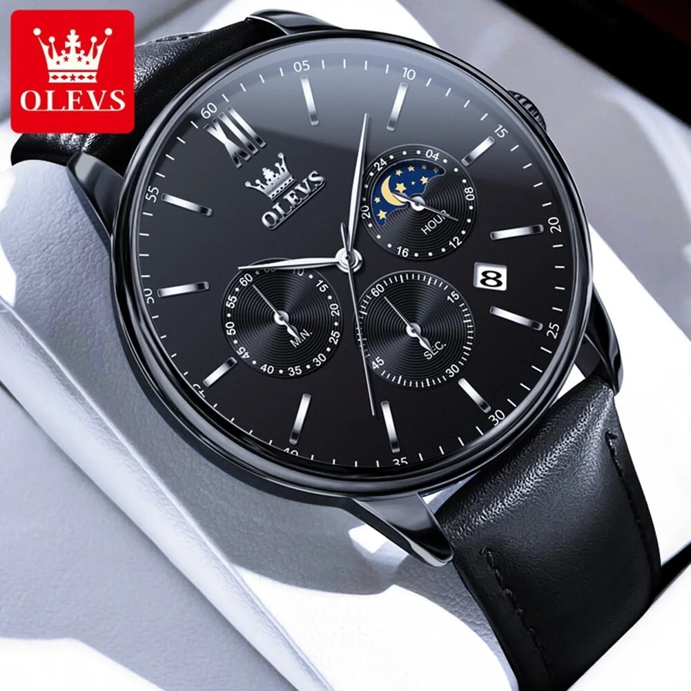 Waterproof Quartz Watch Men’s OLEVS Luminous Luxury Leather Men Strap Business