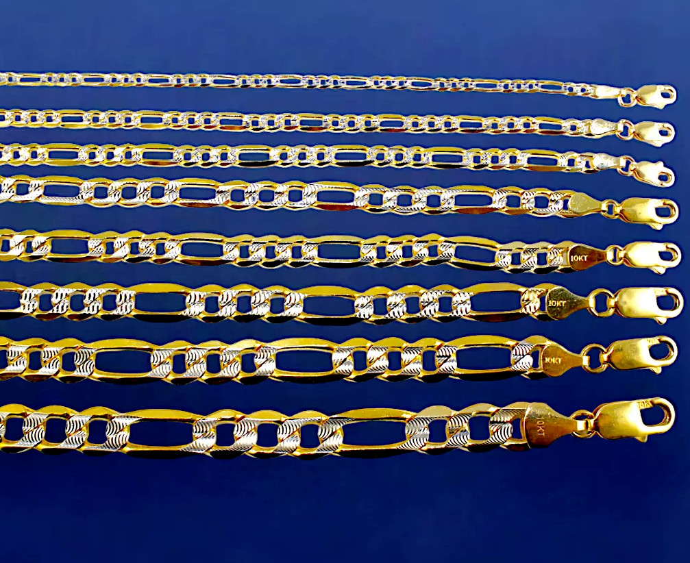 10K Yellow Gold SOLID Figaro Pave Necklace Bracelet Chain Real DC 2mm-11mm 7-30″