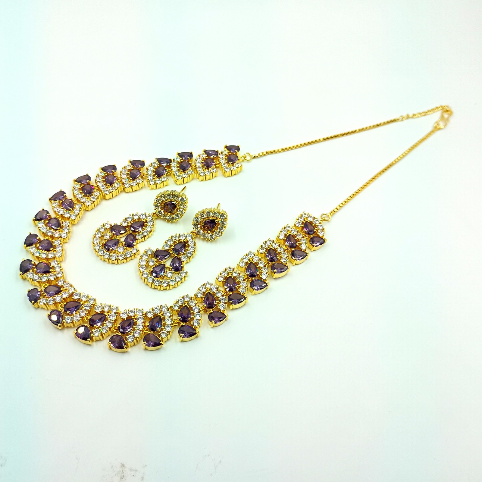Amethyst Stone Necklace Set 22k Gold Plated Statement Ethnic Party Wear Jewelry