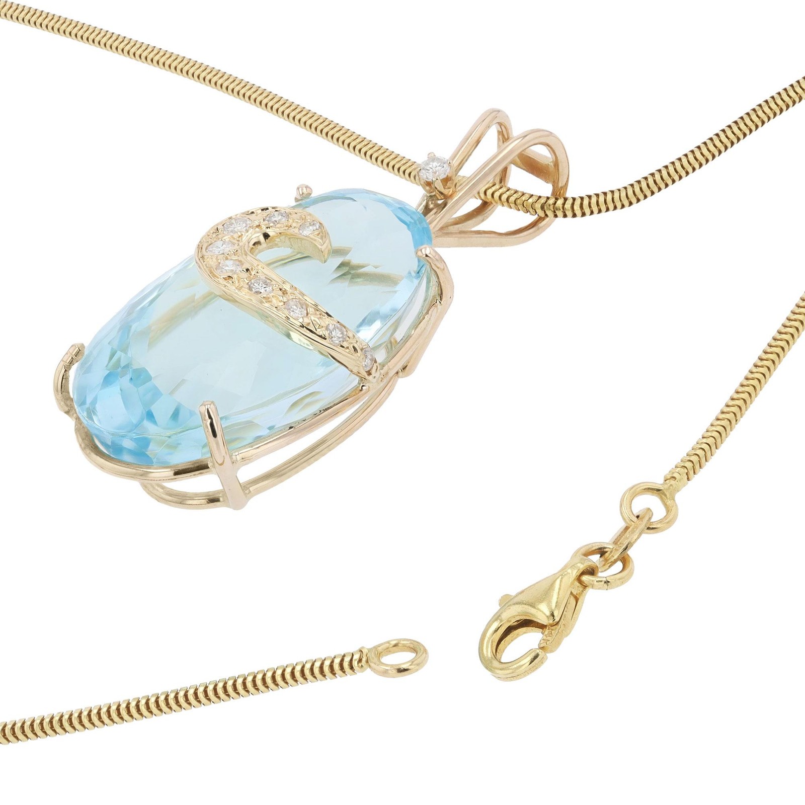Estate 31 Carat Aquamarine and Diamond Pendant Necklace