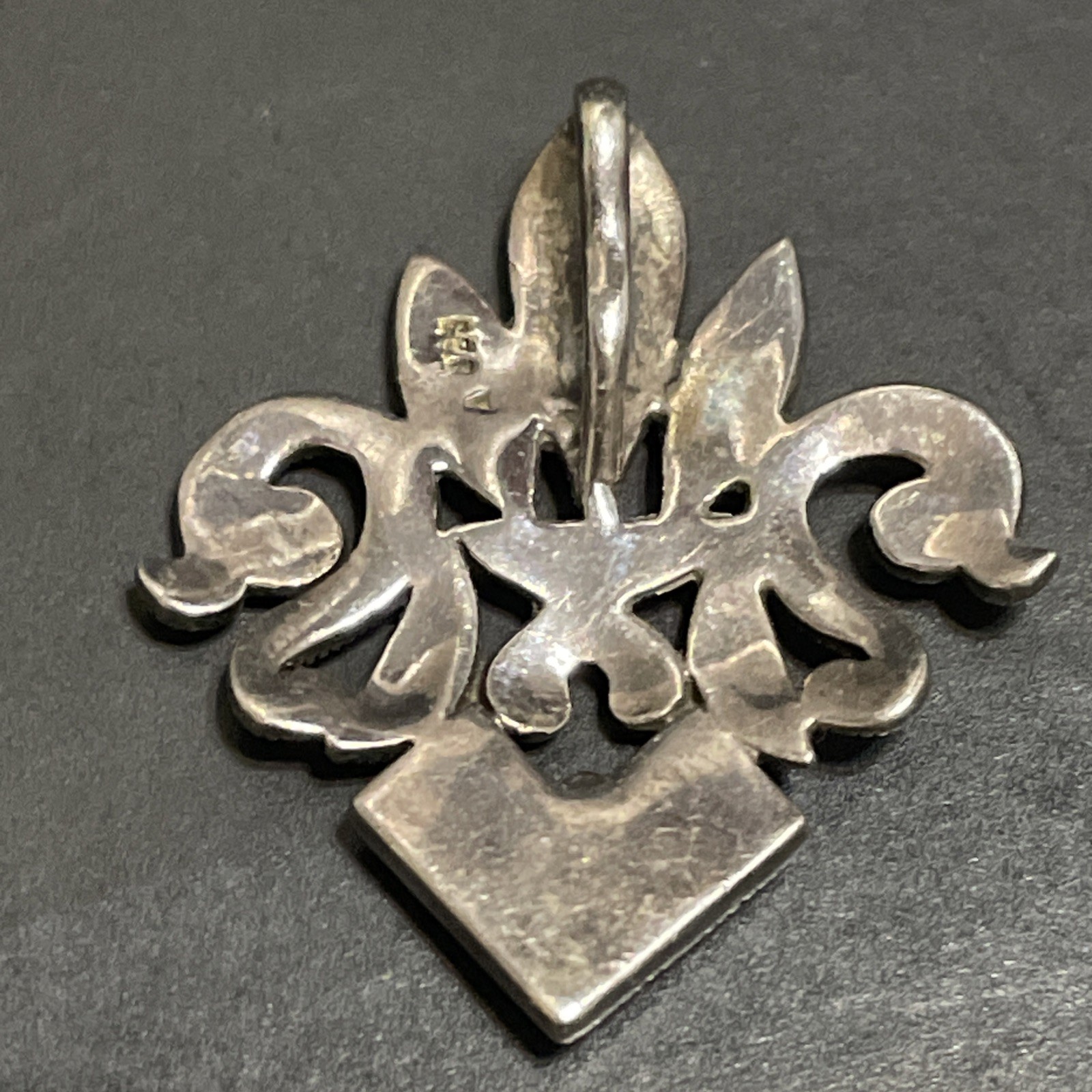 Vintage Fleur De Lis Sterling Silver 925 Marcasite Pendant Art Deco 1.25” 5.59g