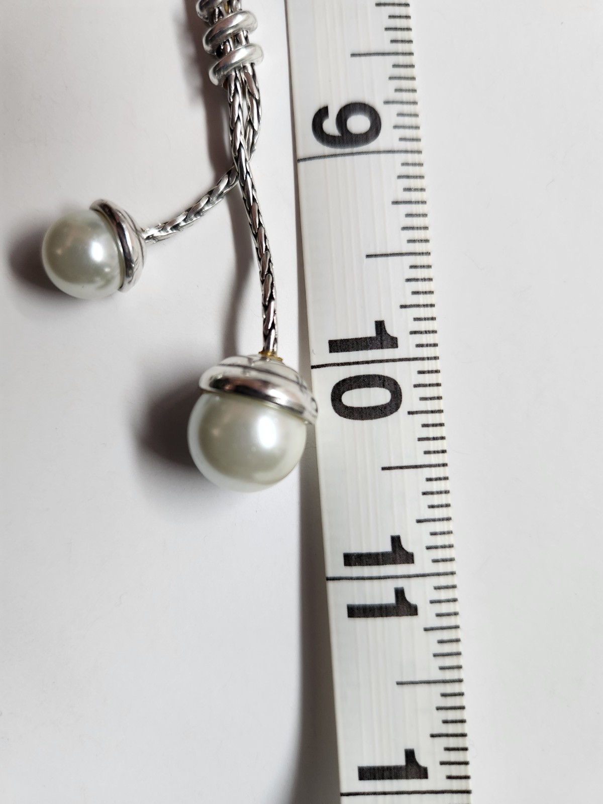 Brighton Silver Tone Faux Pearl Lariat Y Necklace Adjustable Signed