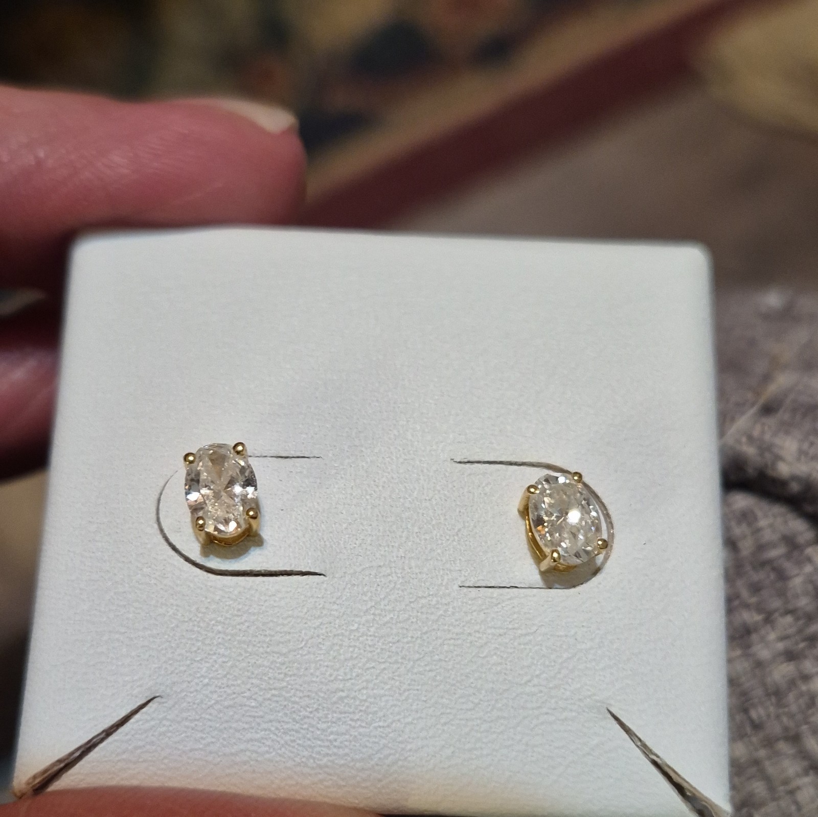 SGL Certified 10K Gold Oval Lab Created Diamond Earrings 1.05 CTW EF VVS-VS