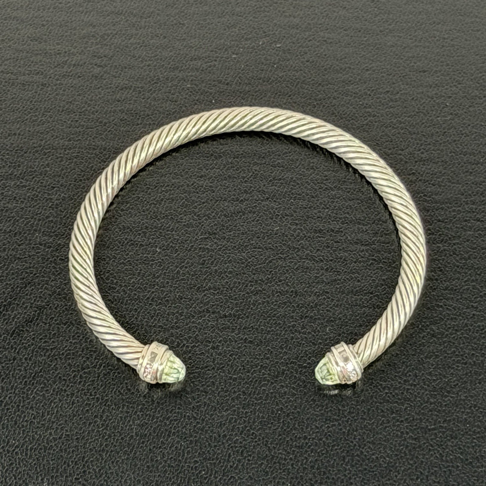 David Yurman Sterling Silver Prasiolite & Diamond Cable Cuff Bracelet 5 mm 6.5″