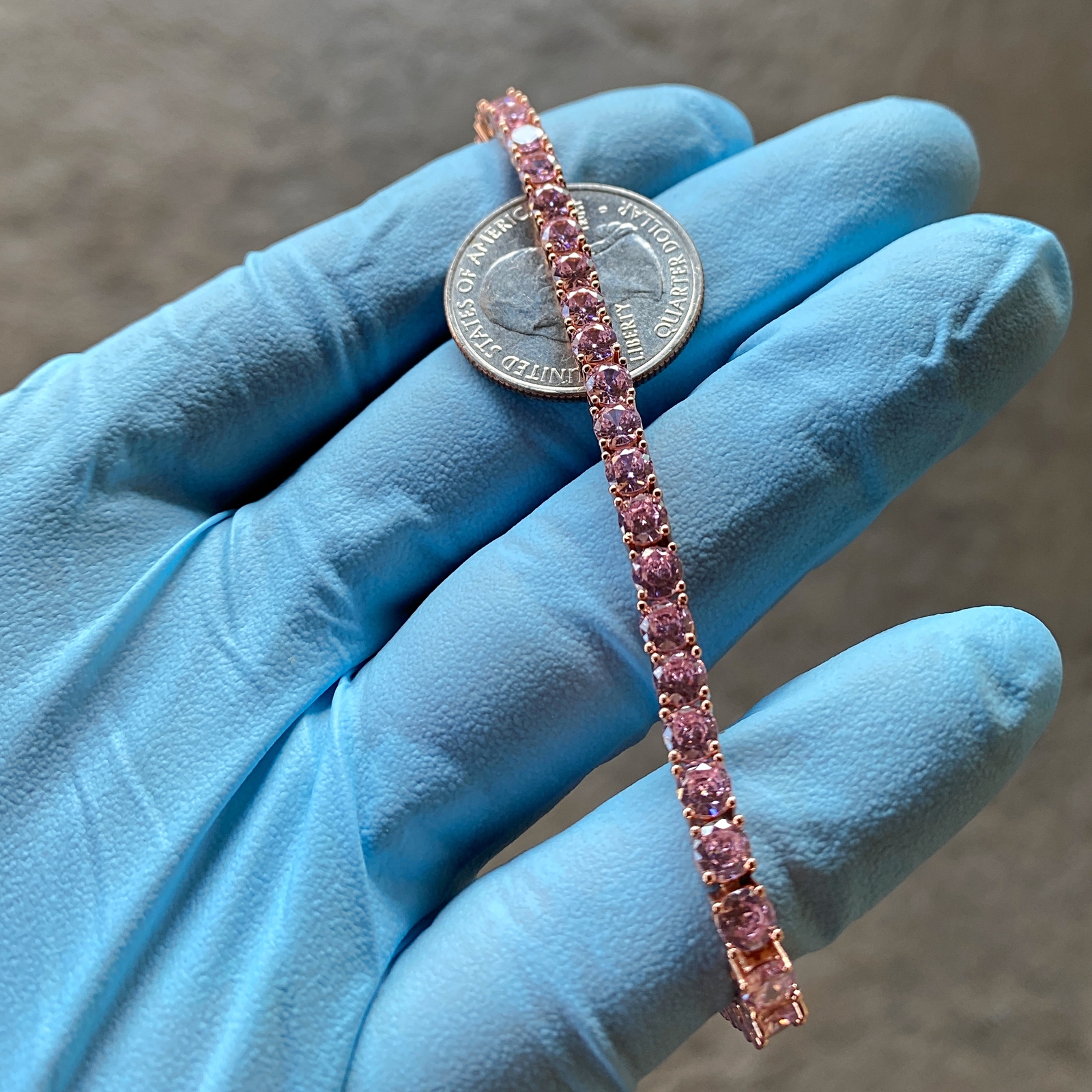 Tennis Bracelet Pink Iced Rose Gold Plated Simulated CZ 4MM Thick 7″ or 8″