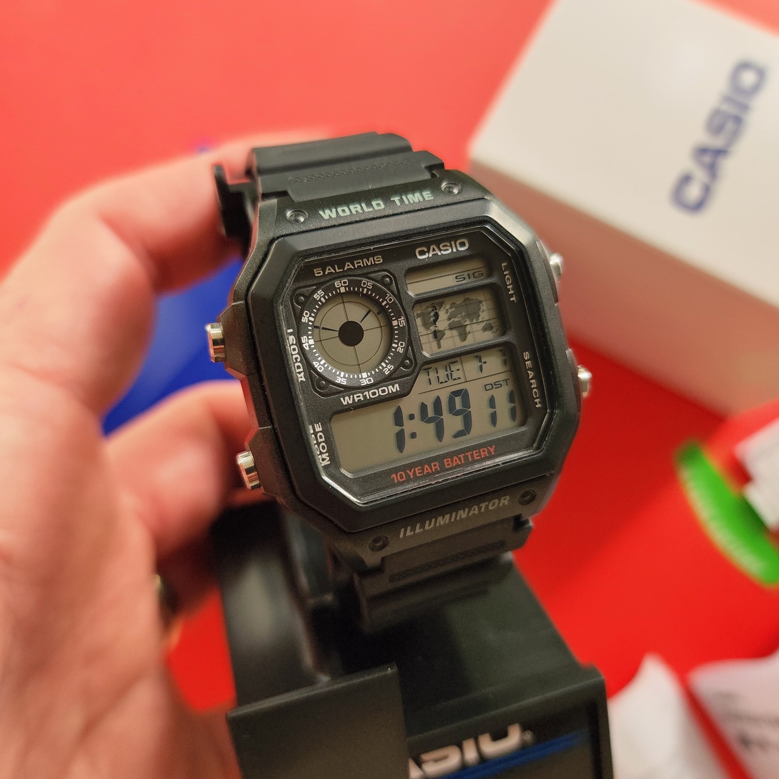 Casio Royal World Time Watch Black AE-1200WH Cal 3299 Full Set Stand