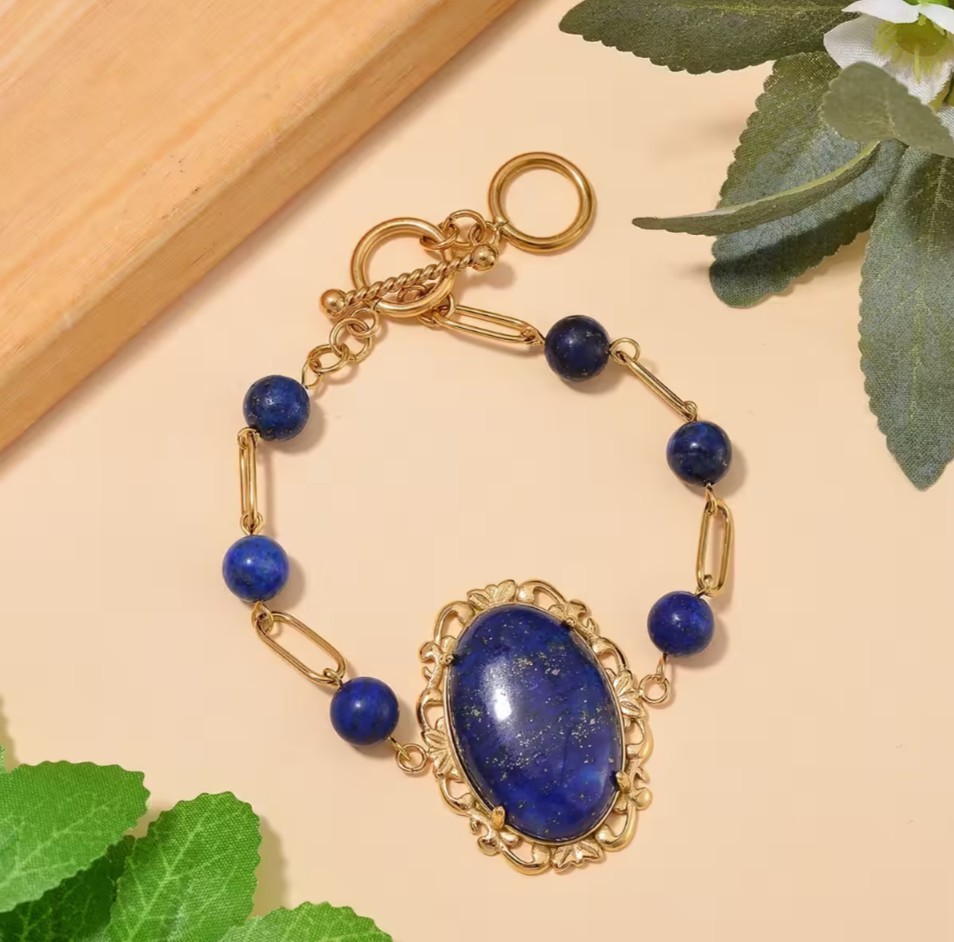 Lapis Lazuli 13.00 ctw Bracelet in ION Plated YG Stainless Steel (7.50-9.0In)