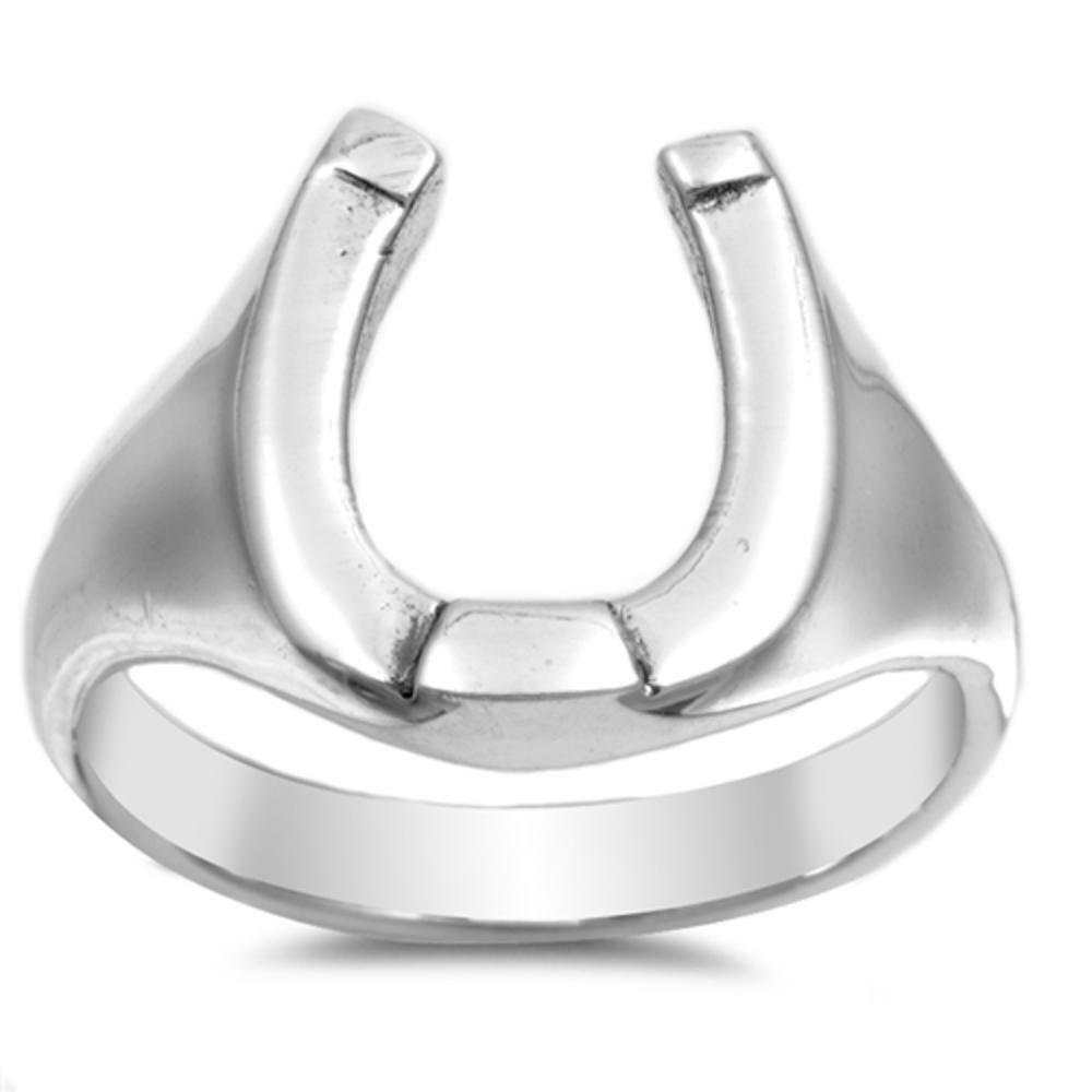 Sterling Silver Woman’s Men’s Lucky Horseshoe Ring Classic Band 15mm Sizes 5-13