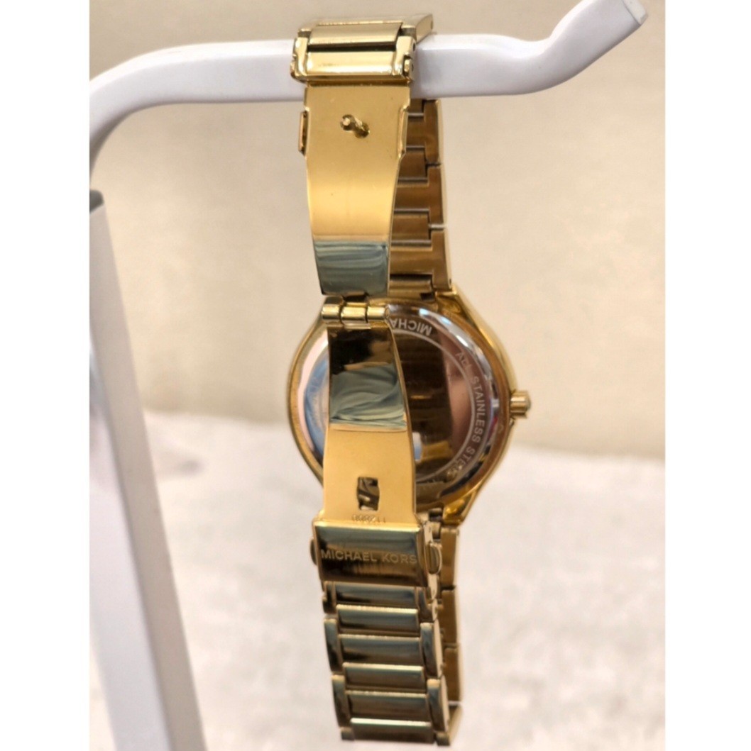 Michael Kors Gold Tone Crystal Pave Mother of Pearl MK Bracelet Watch