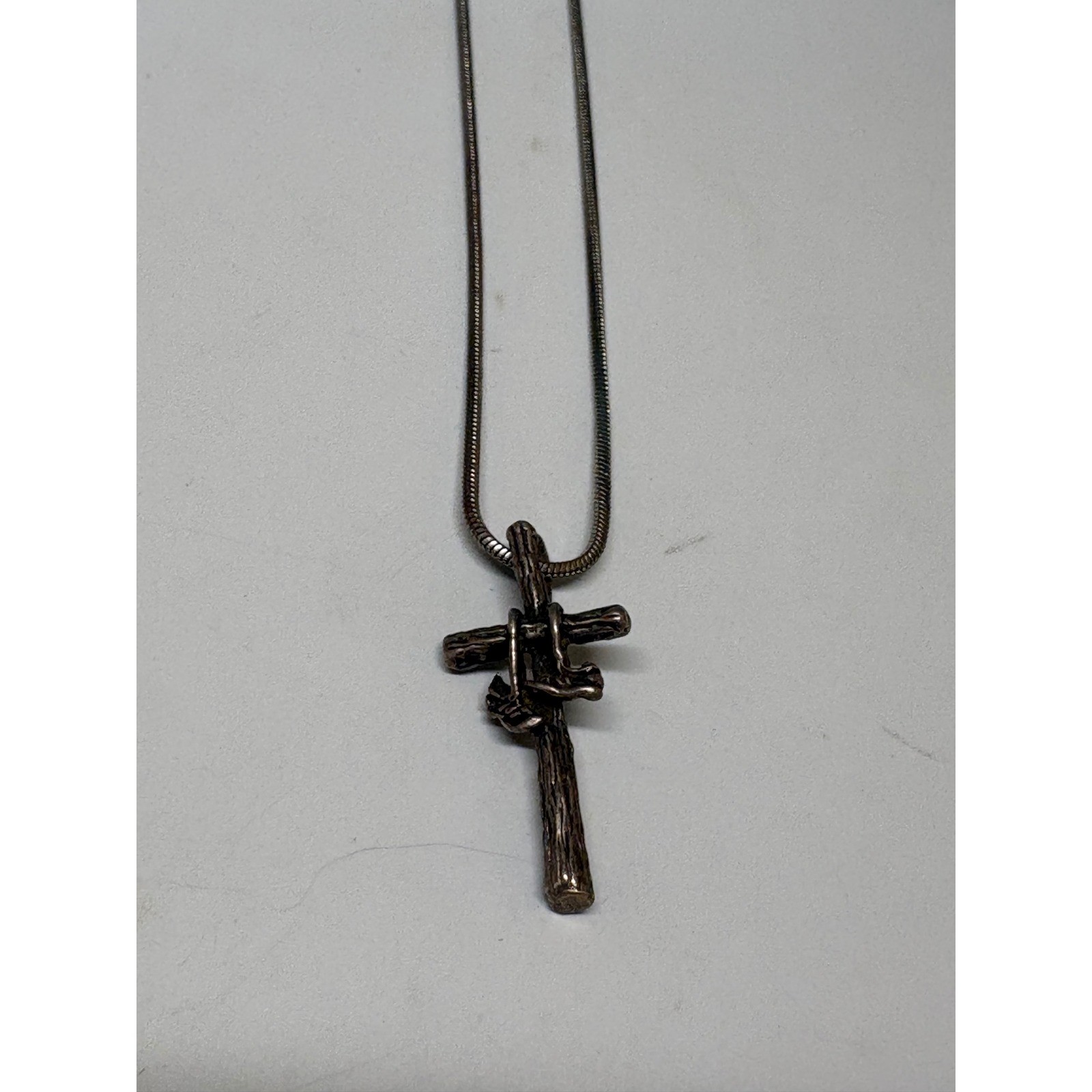 Vintage Pewter Cross Necklace with Running Shoes Pendant Snake Chain