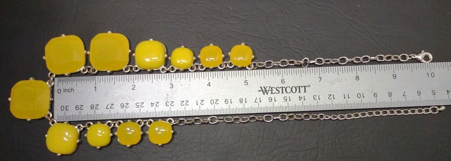 Yellow Statement Silver Tone Finish Necklace Adjustable 22″ Lg Accessory Jewelry