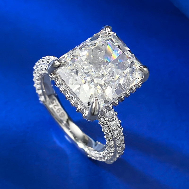 8CT Radiant Shape Natural Stone 925 Solid Silver Engagement Ring 2 Colour 10X12