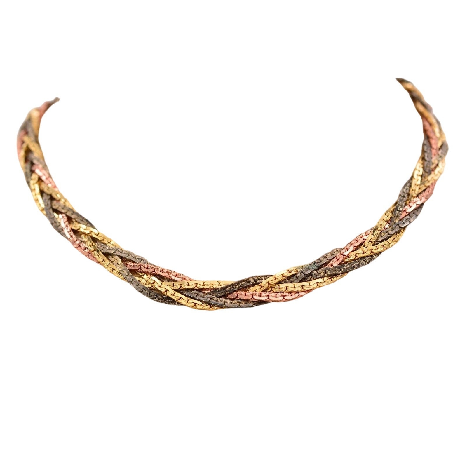 Korea Signed Chain Necklace Braided Multi-Tone Silver Gold Copper Vintage Bin1