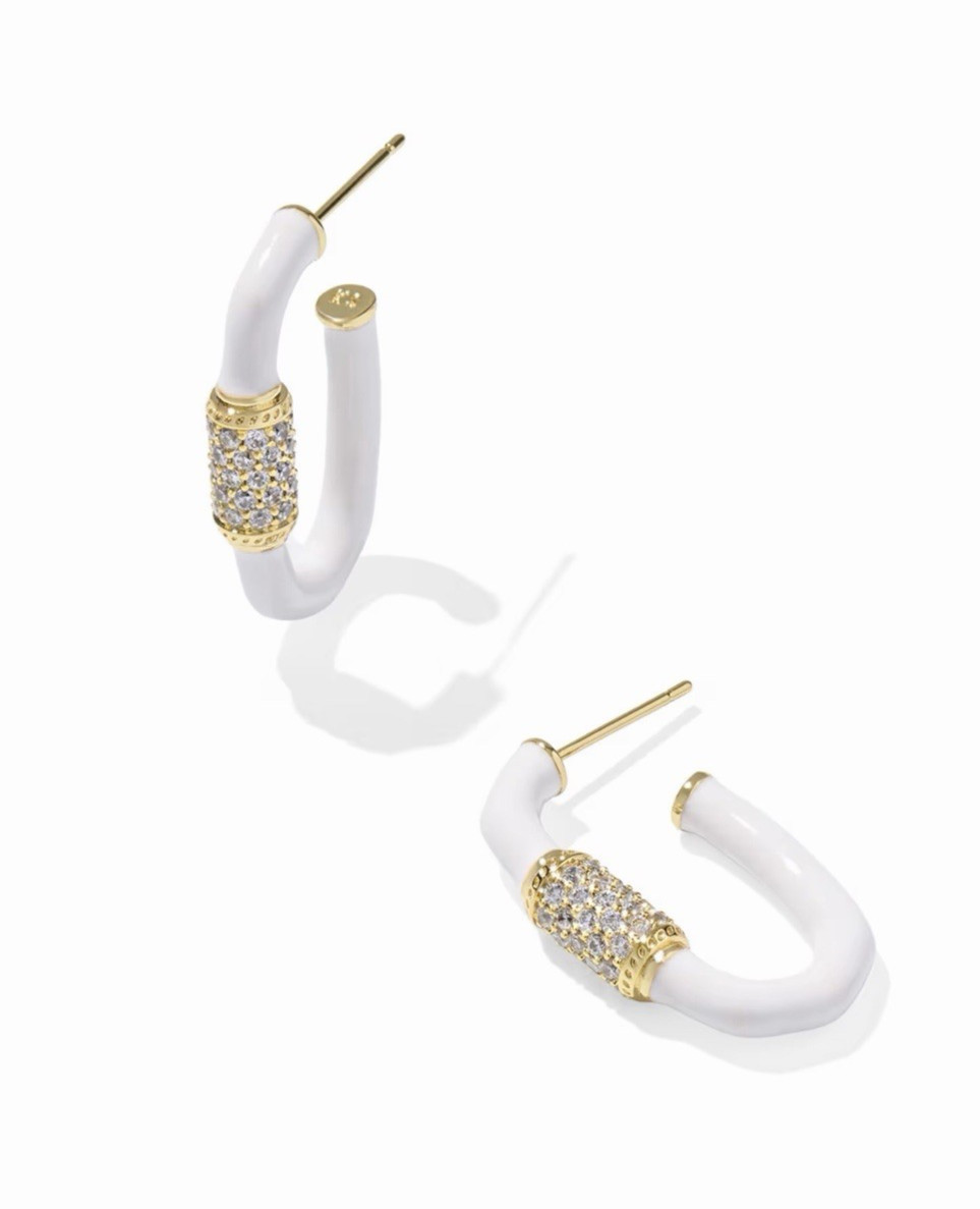 Kendra Scott Emery Enamel Hoop Earrings Gold Tone White Mix NEW NWOT
