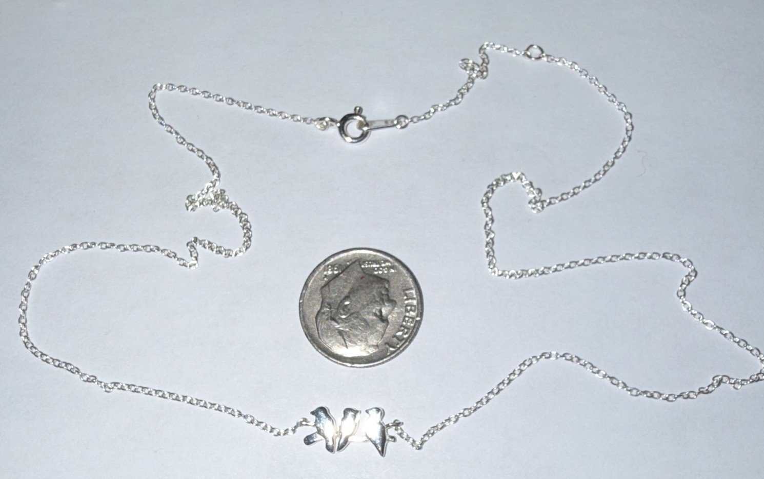 All Sterling Silver- Chain Necklace, Bird Pendant, Spring Ring, petite, 1.64g