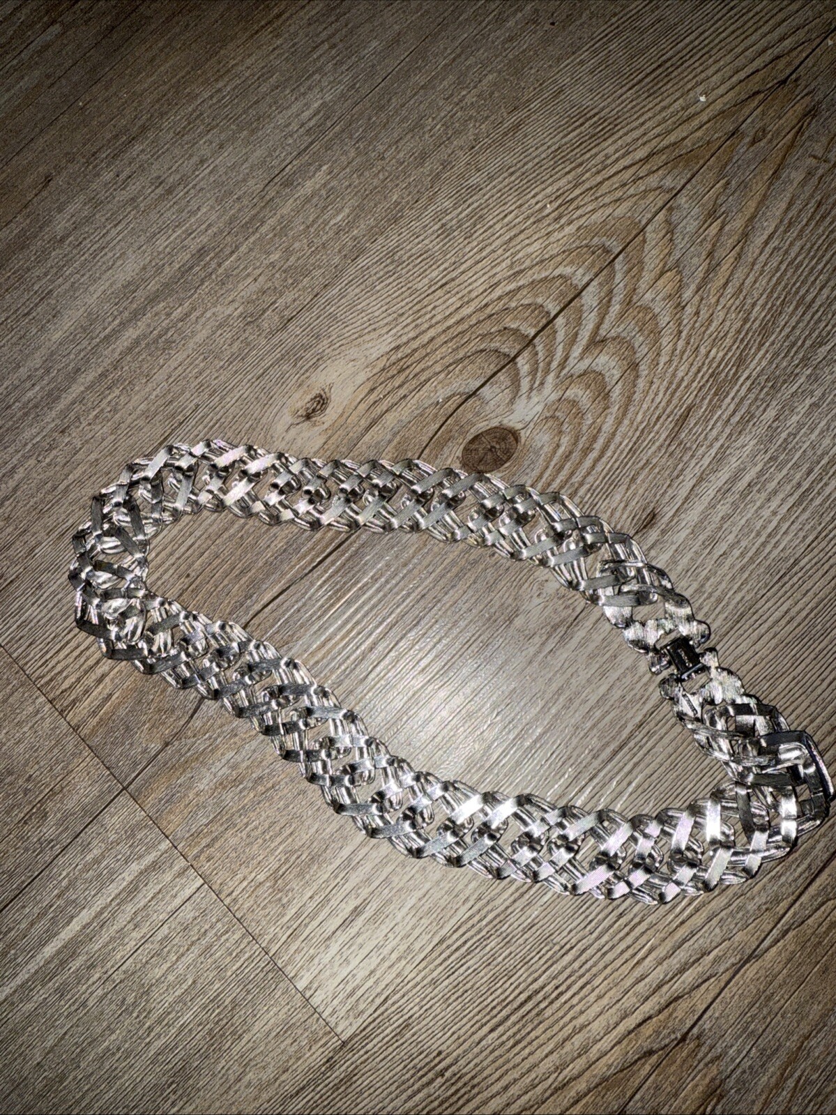 Vintage MONET silvertone double link 18” Choker Necklace heavy Chunky 1” Wide