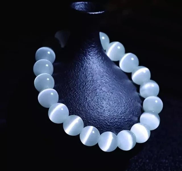 White Selenite Cat Eye Beaded Bracelet Purity Protection Gift For Women Men 8mm