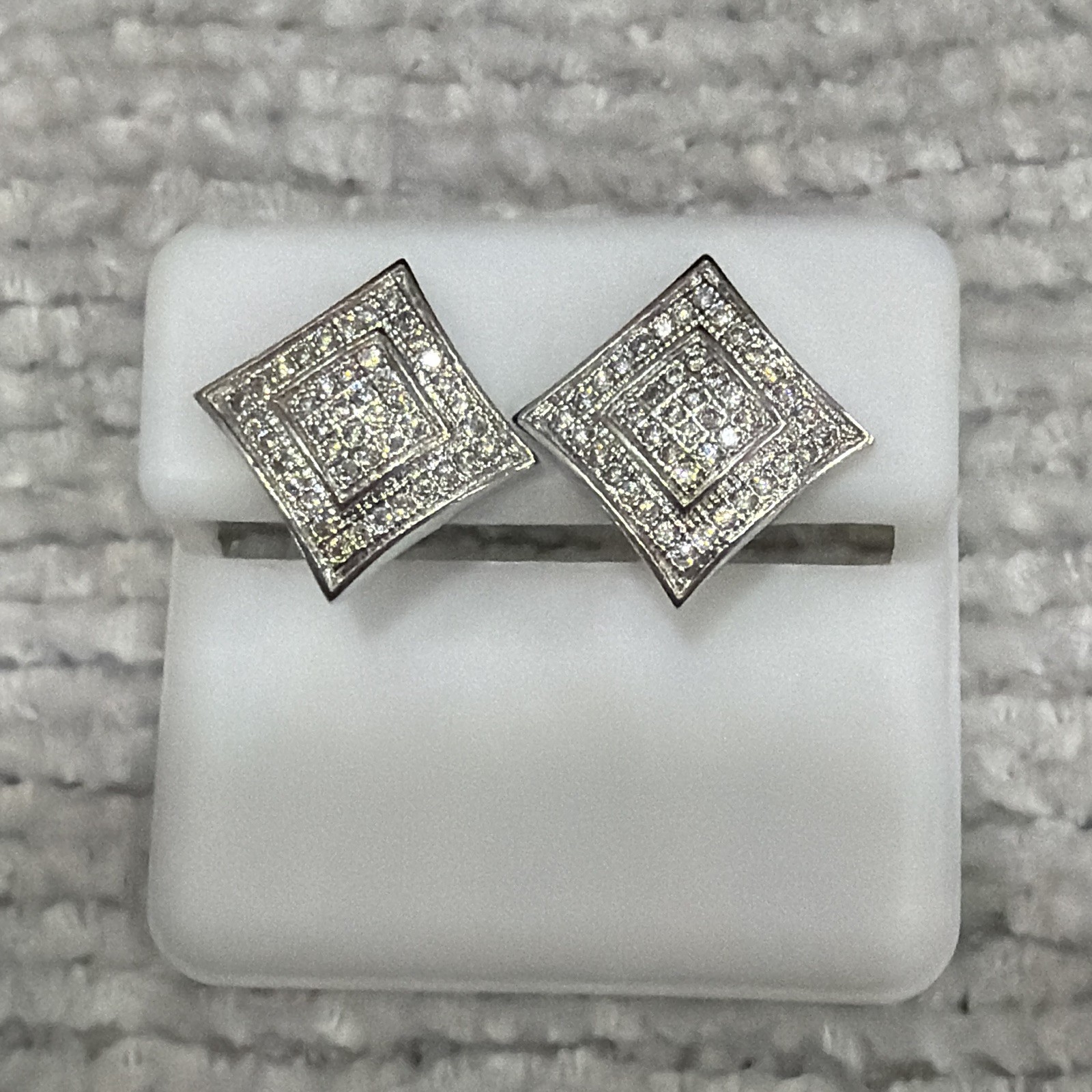 New .925 Sterling Silver Moissanite Square Pavé Stud Earrings 10.9MM
