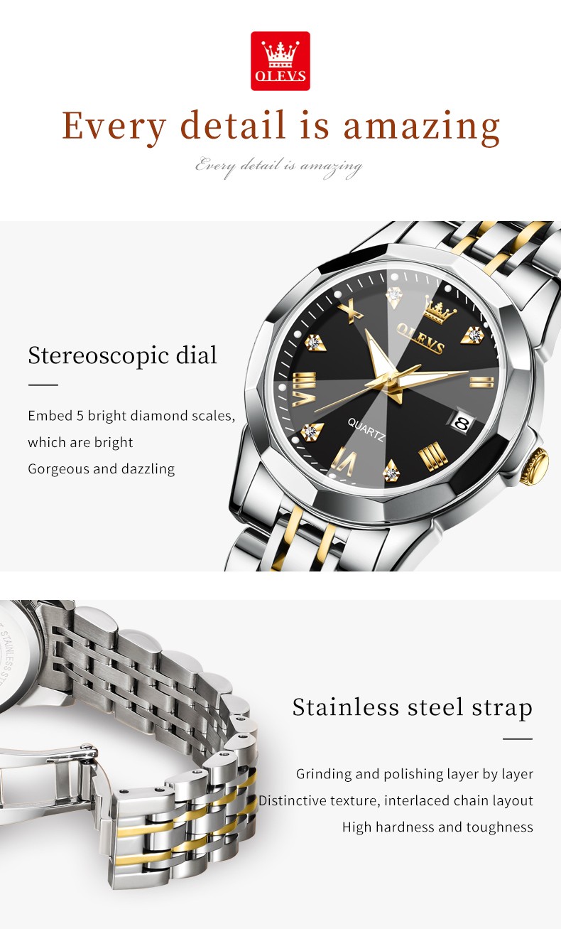 OLEVS Women Watch Stainless Steel 3 ATM Waterproof Wristwatch